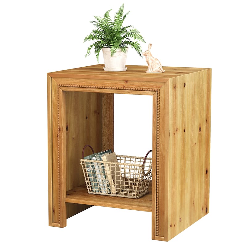 Solid Wood End Table, 2-Tier Side Table with Storage Shelves, Nightstand for Living Room, Bedroom