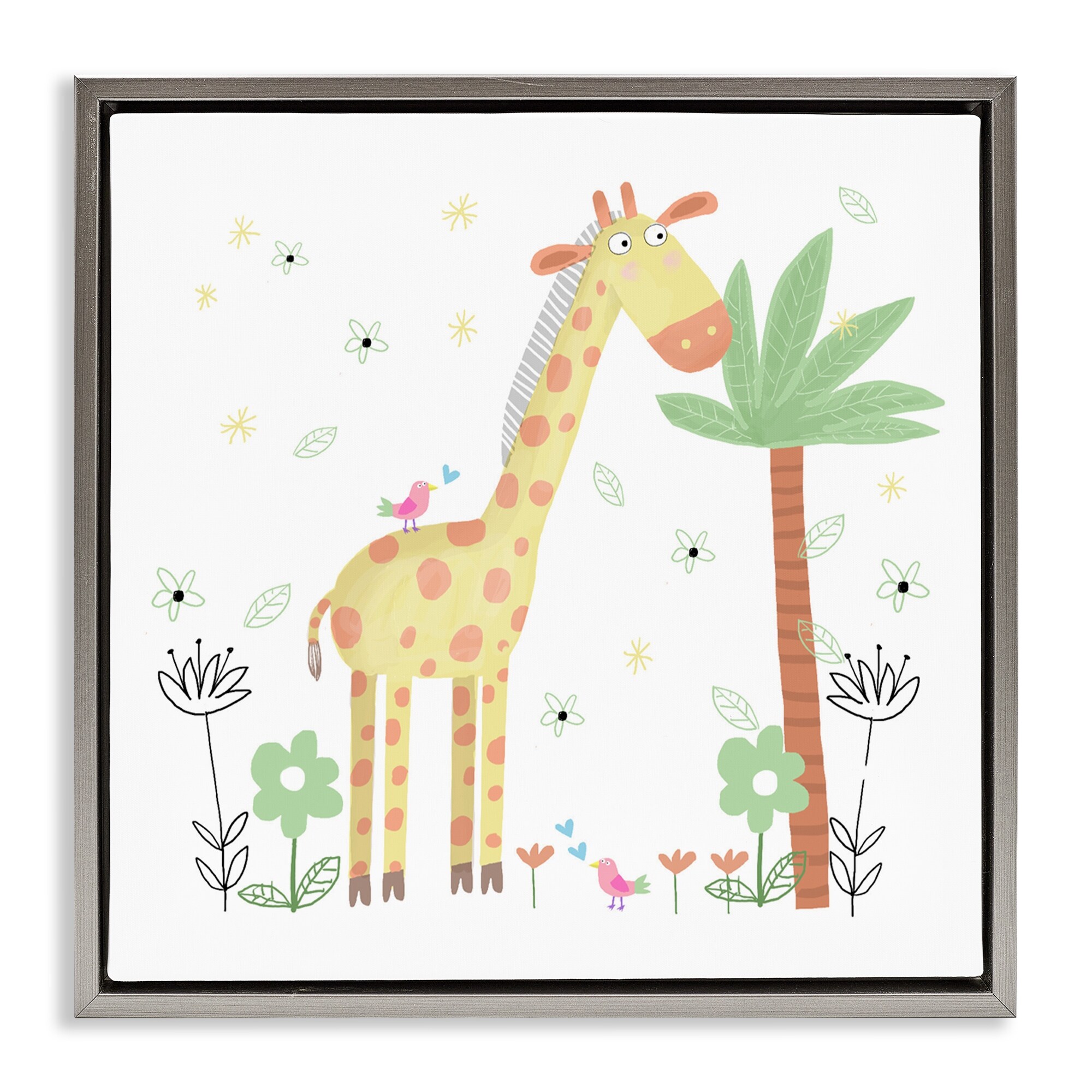 Stupell Floral Baby Giraffe Illustration Framed Floater Canvas Wall Art Design By Carla Daly