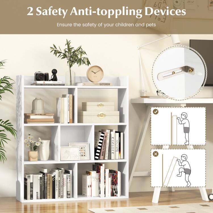 7 Cubes Open-Back Bookshelf with Anti-Toppling Devices - 31.5" x 8" x 35.5" (L x W x H)