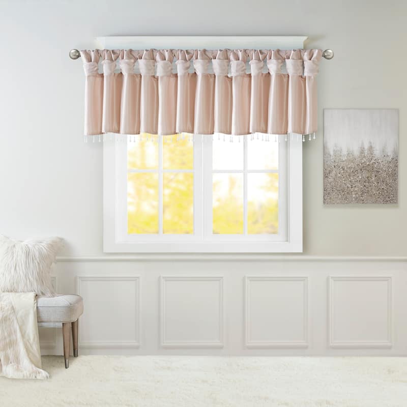 Madison Park Natalie Lightweight Faux Silk Valance with Beads - 50x26" - Blush