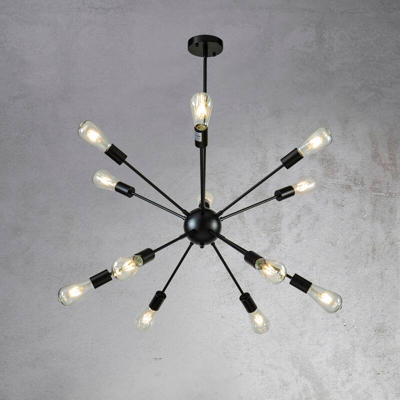 12-Light Modern Sputnik Sphere Matte Black Chandelier Industrial Pendant Light
