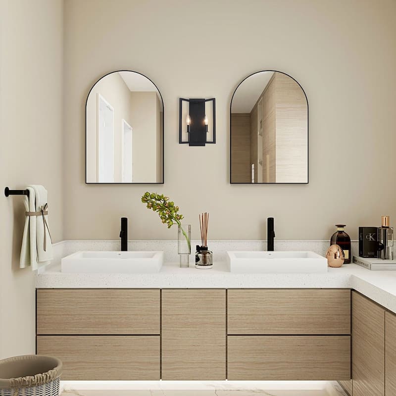 Black Metal Frame Double - Light Wall Sconce