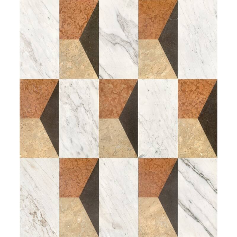 Roomfitters Waterjet Marble Tile, Polished Natural Stone for Floor and Wall, Genuine Marble, 2-Piece Box, White Gold Red Gray