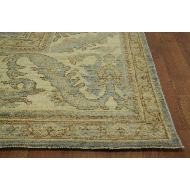 Vegetable Dye Wool Oushak Turkish Area Rug, Floral Geometric Carpet - 12' 0'' X 9' 3''