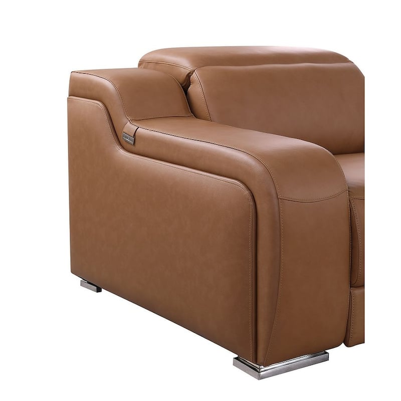 HomeRoots 103" Chestnut Italian Leather Reclining USB Sofa