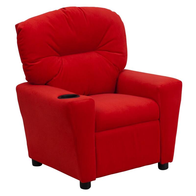 Contemporary Kids Recliner with Cup Holder - Red Microfiber