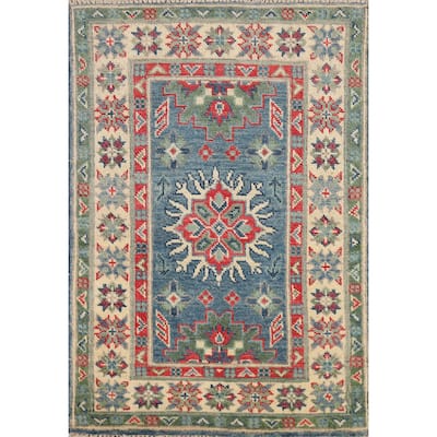 Blue Kazak Oriental Accent Rug Hand-Knotted Wool Carpet - 2'0" x 3'0"