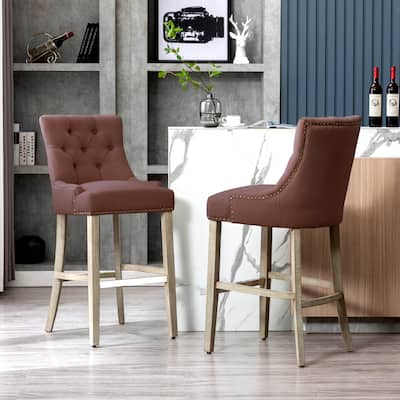 Carter 29" Linen Fabric Tufted Upholstered Bar Stool (Set of 2) - N/A