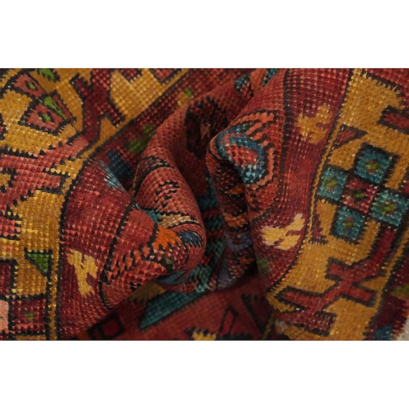 Hand Knotted Oriental 100% Wool Carpet Traditional Geometric Oranges & Rust Heriz Runner Rug - 10' 5'' X 3' 0''