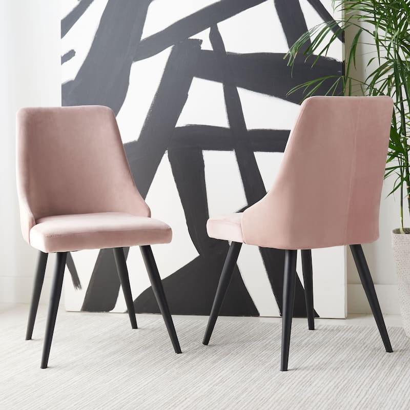 SAFAVIEH Jetta Modern Velvet Dining Room Chair (Set of 2) - 22.2" W x 18.8" L x 34.3" H - 22Wx19Dx34H - Dusty Blush/Black