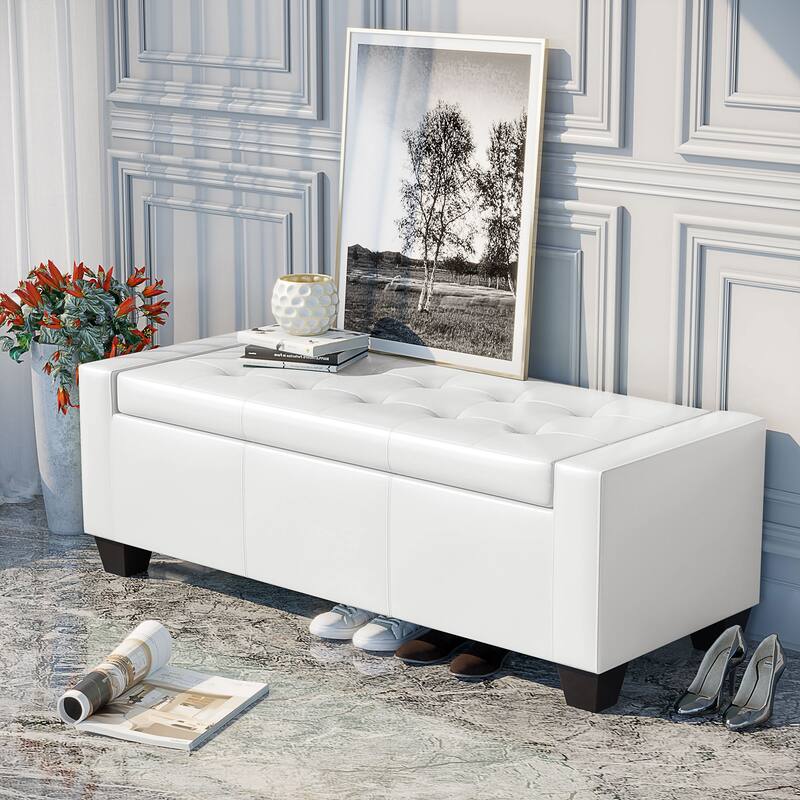 Porch & Den Pickard White Faux Leather Storage Ottoman Bench