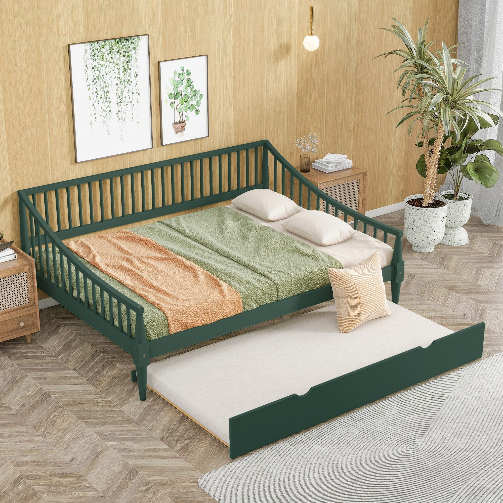 Full Size Daybed with Pull Out Twin Hideaway Trundle Bed and Support Legs Wood Bed Frame Sofa for Living Room Bedroom Bed Bath Beyond 39834503
