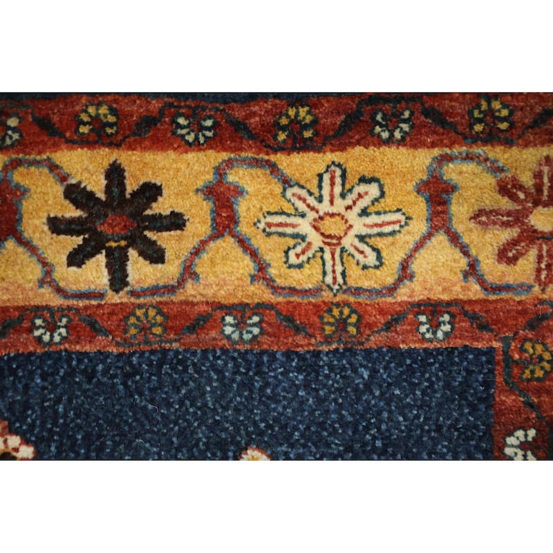 Hand Knotted Oriental 100% Wool Carpet Traditional Tribal Navy Blue & Blues Gabbeh (Qashqai) Area Rug - 6' 7'' X 4' 11''