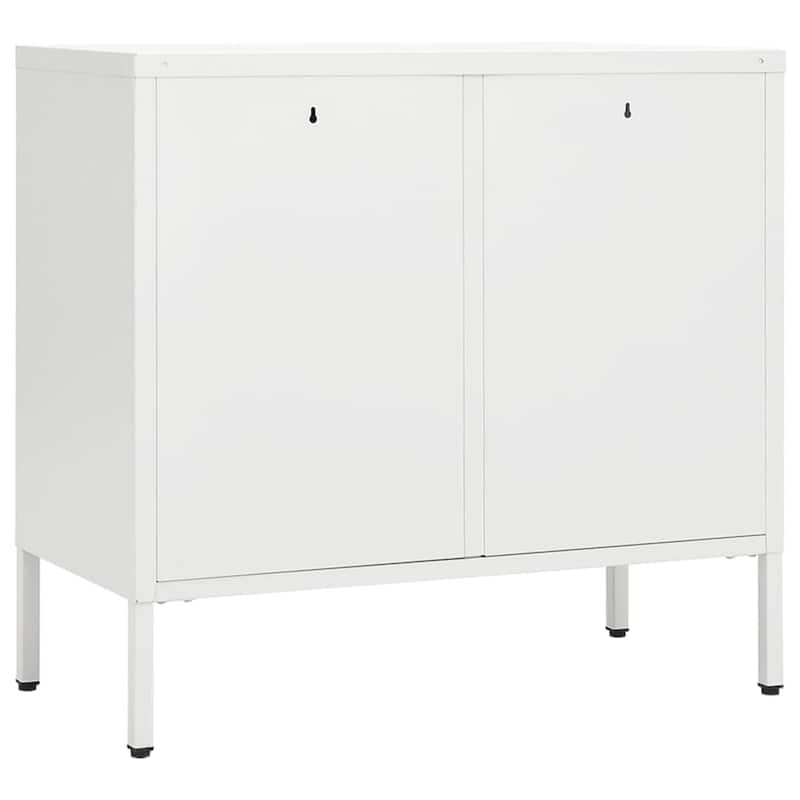 vidaXL Sideboard White 29.5"x13.8"x27.6" Steel and Tempered Glass