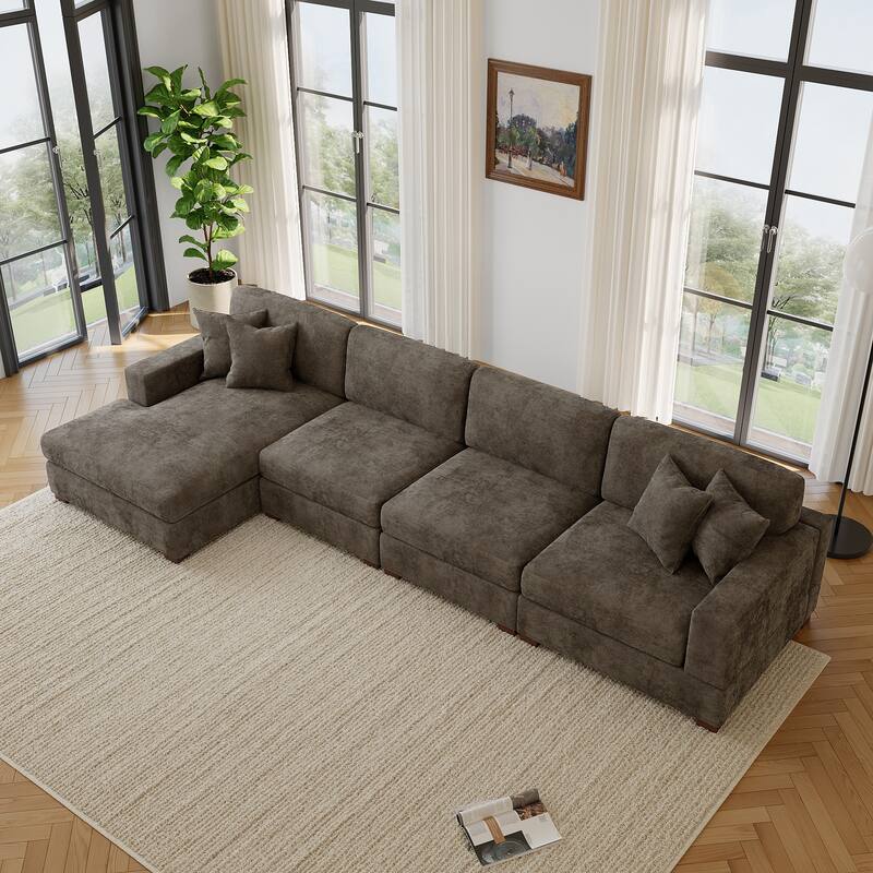 Oversized Modern Chenille L-shape Modular Sectional Sofa with Chaise