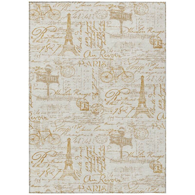 Machine Washable Indoor/Outdoor Modern Paris Chantille Rug