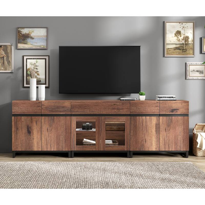 3 In 1 TV Stand for Tvs Up to 100 Inch, TV Console with Glass Doors and Drawer, Entertainment Center for Living Room, Bedroom