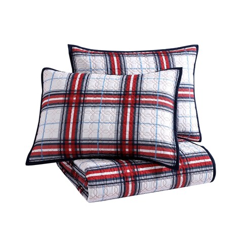 Red Plaid 2 Piece Reversible Coverlet Set Red