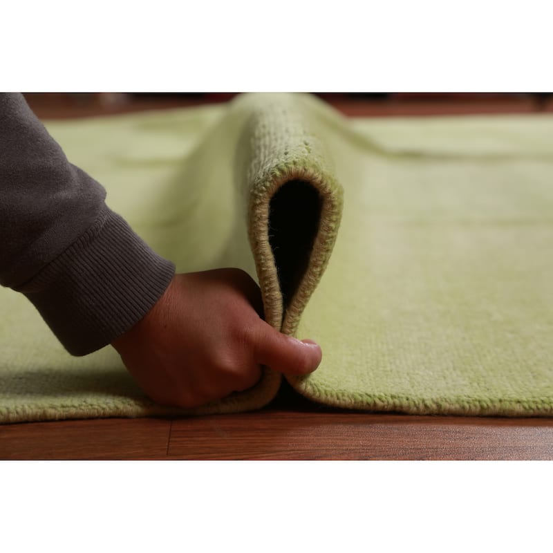 Hand Knotted Oriental 100% Wool Carpet Modern Solid Green Gabbeh Area Rug - 13' 11'' X 9' 10''