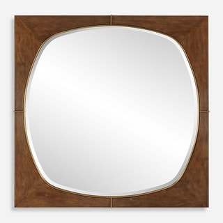 Solid Pine Wood Framed Beveled Square Wall Mirror - 40" - Antiqued Walnut Stain Finish