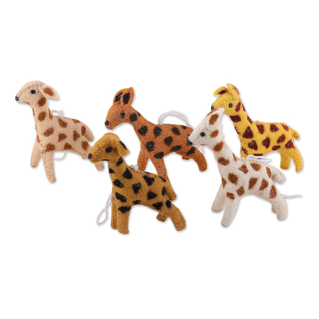 Novica Handmade Giraffe Realm Wool Ornaments (Set Of 5)