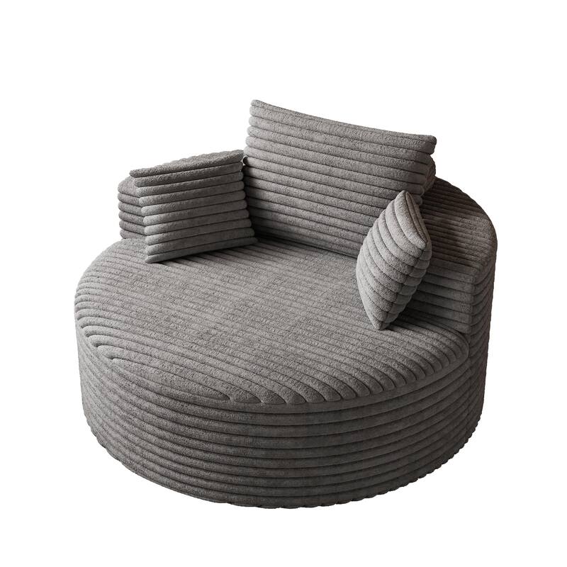Corduroy Upholstered Single Sofa, Oversized Fluffy Sleeper Chair, Round Reading Chair with Headrest & 2 Pillow