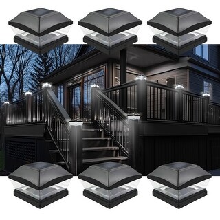 Set Of 2 Solar Post Cap Hammered Gray Color 28 Lumens 2 SMD LED Light
