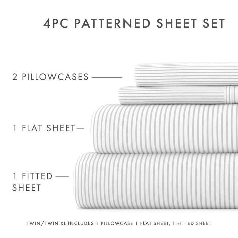 Becky Cameron Pinstriped Pattern 4 Piece Deep Pocket Bed Sheet Set