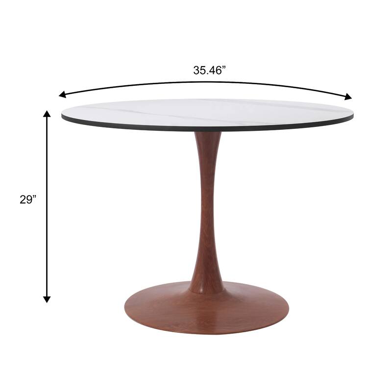 Bristol 35" Round Dining Table with Sintered Stone Top and Cherry Steel Pedestal Base for Modern Kitchen and Dining Room