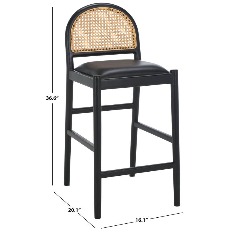 SAFAVIEH Couture Laylie Rattan And Leather 26-inch Counter Stool - 16"W x 20"D x 37"H