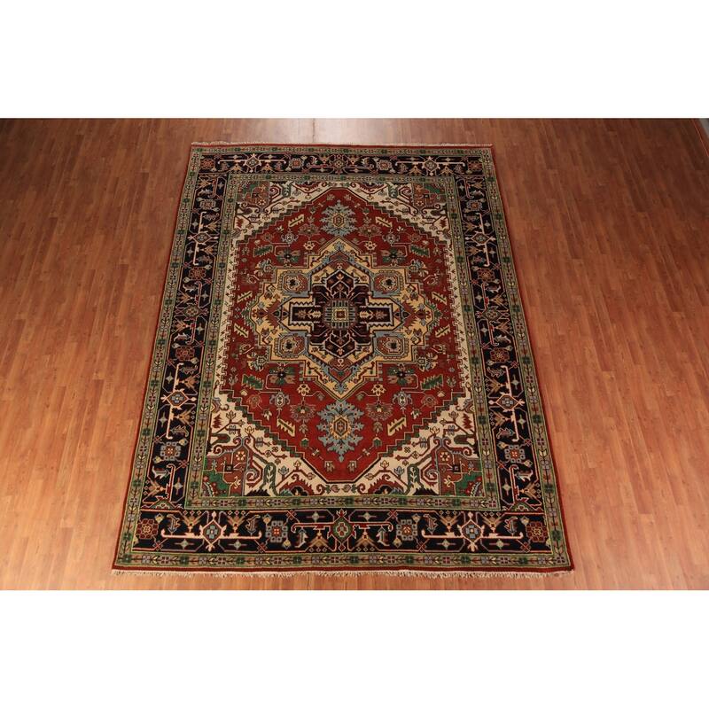 Geometric Heriz Serapi Oriental Area Rug Handmade Wool Carpet - 8'11" x 11'9"