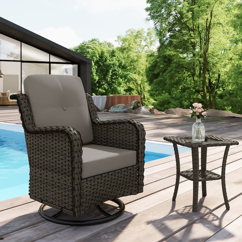 Outdoor Rattan Wicker Swivel Rocking Chair With Cushions