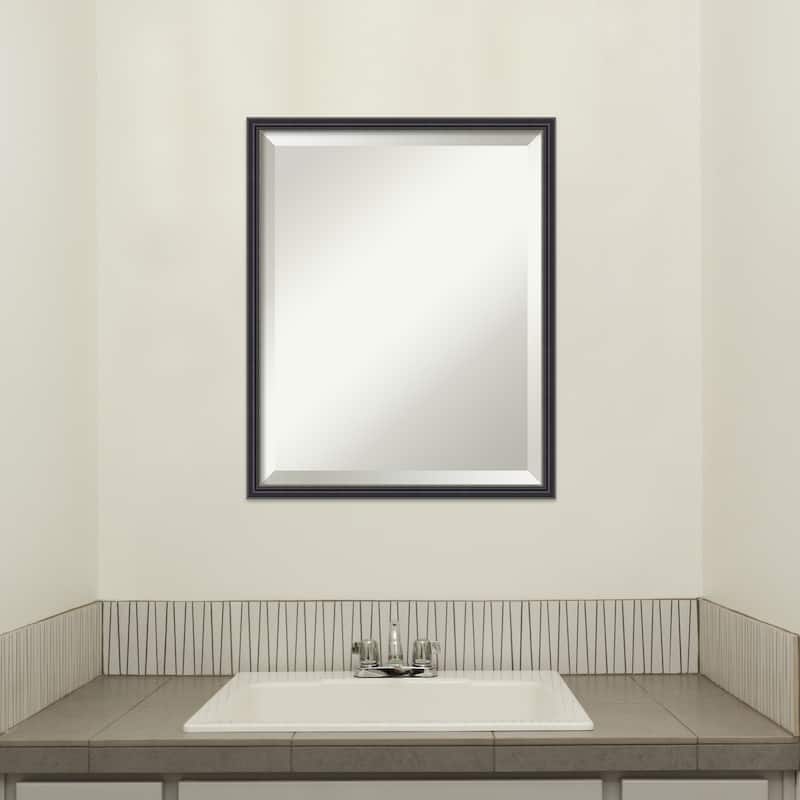 Stylish Black Narrow Beveled Wood Framed Bathroom Vanity Wall Mirror - Stylish Black Narrow