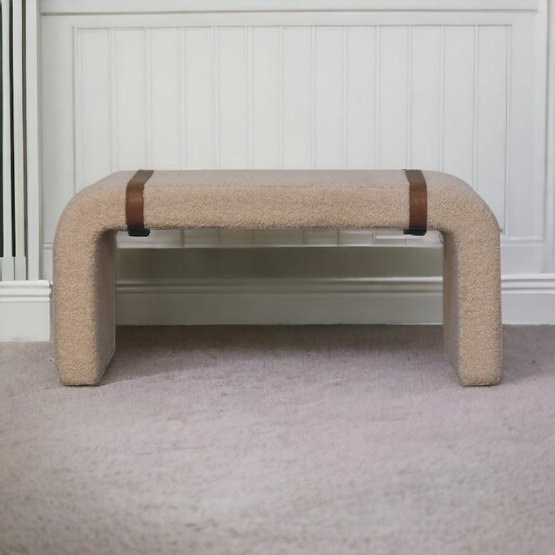 Artisan Furniture Solid Wood Boucle Leather Strap Bench - Beige