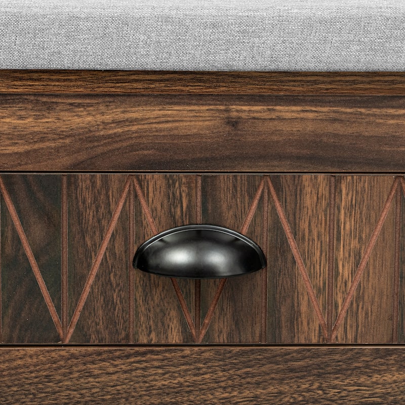 Coat Rack with Shoe Storage, Storage Bench with 6 Hooks and Hinged Lid, Entryway Bench with 2 Drawers and Cushioned