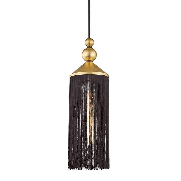 slide 1 of 1, Mitzi by Hudson Valley Scarlett 1-light Gold Leaf Pendant, Black Silk Tassels