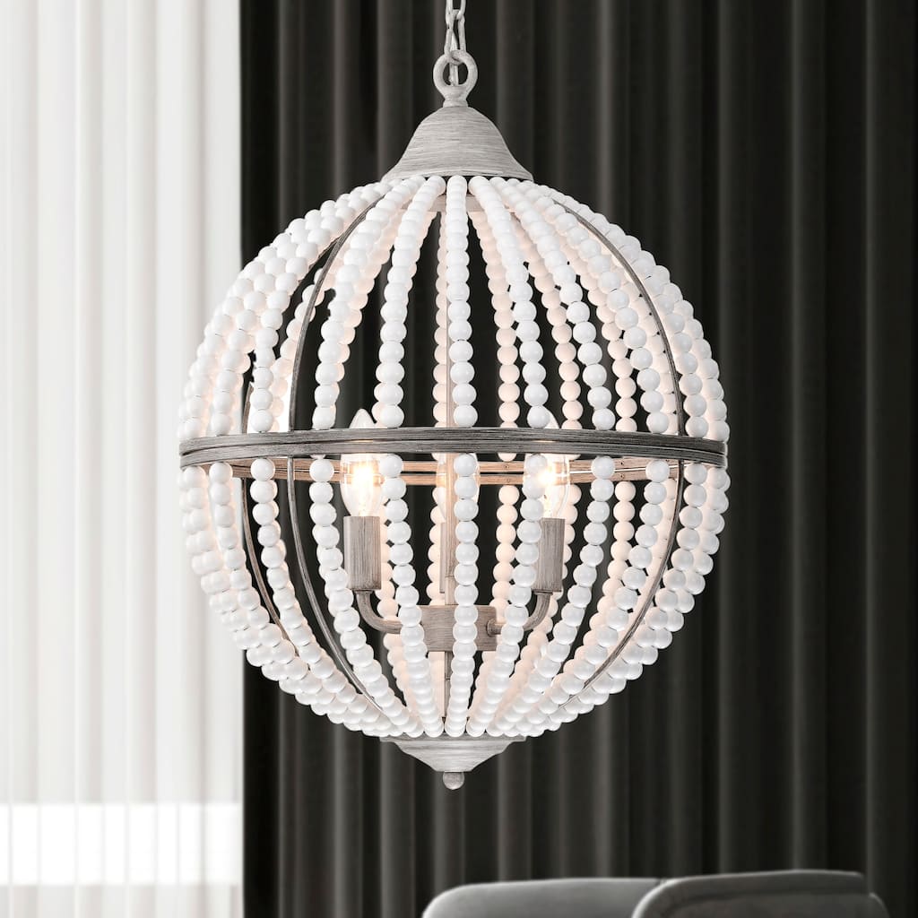 Auster 15 Inch Beads Bohemian Globe Pendant with 3 Light