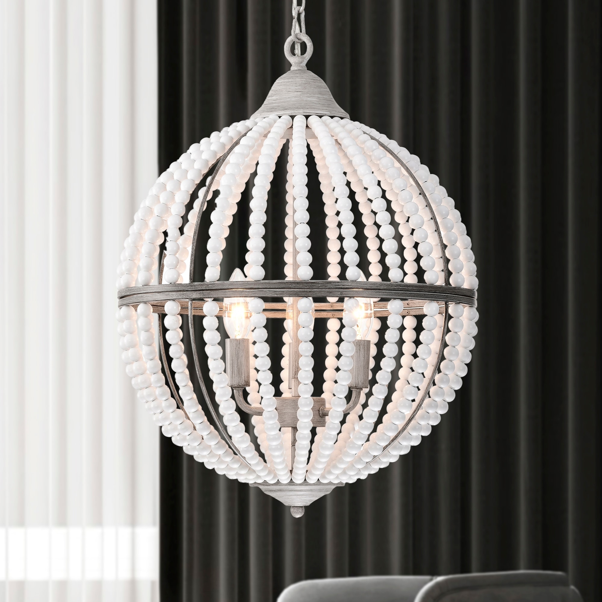 Warehouse of Tiffany Auster 15 Inch Beads Bohemian Globe Pendant with 3 Light