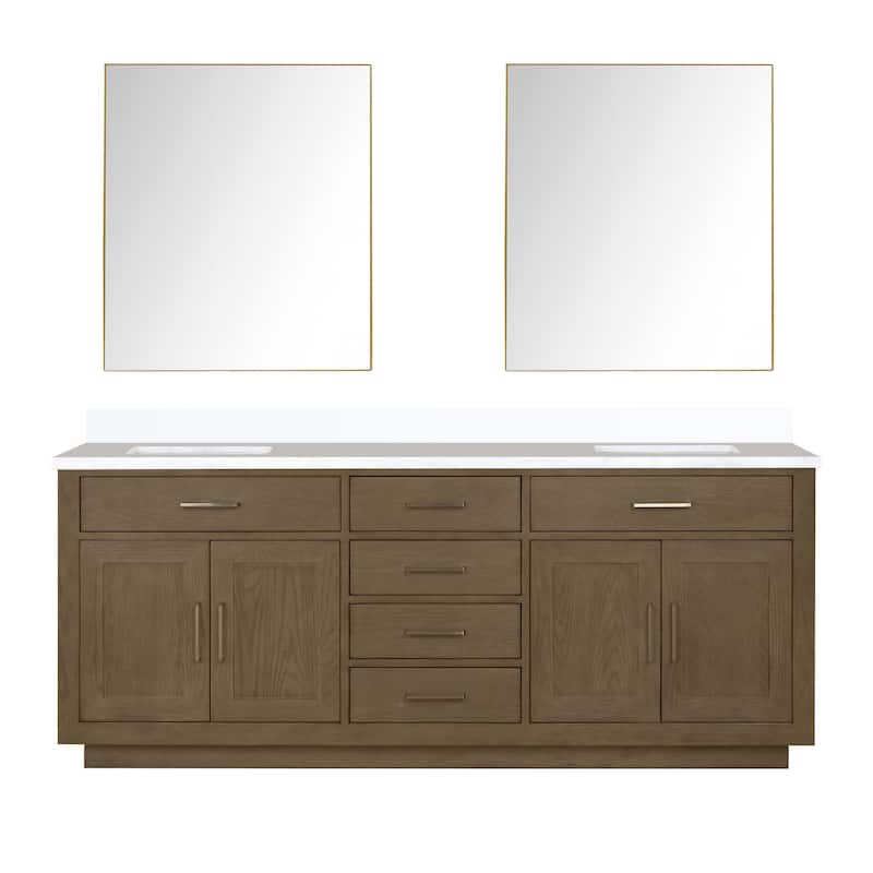 Abbey 60 in W x 22 in D Black Oak Double Bath Vanity, Cultured Marble Top, and 28 in Mirrors