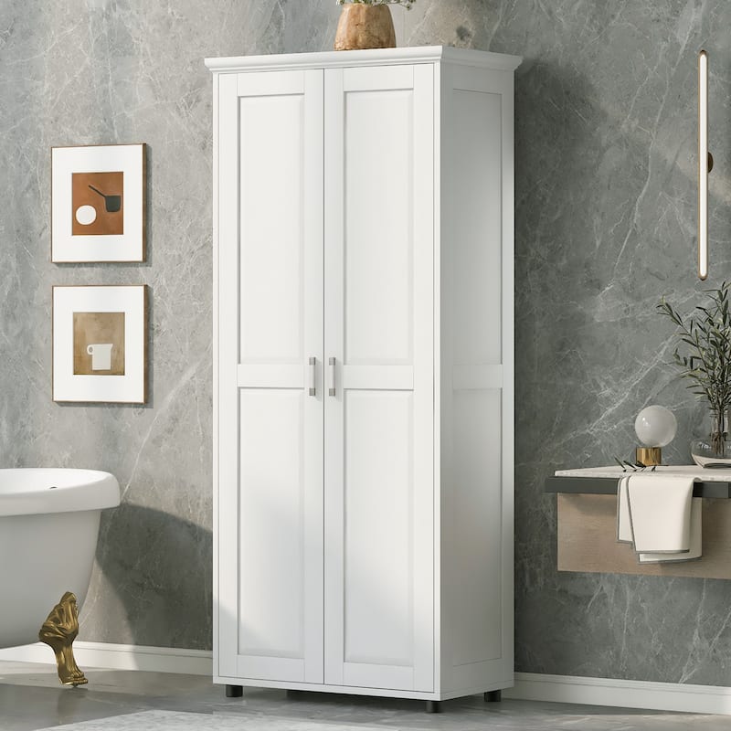 Bathroom Storage Cabinet with Double Doors, Waterproof Floor Cabinet Clothes Cabinet with Adjustable Shelves