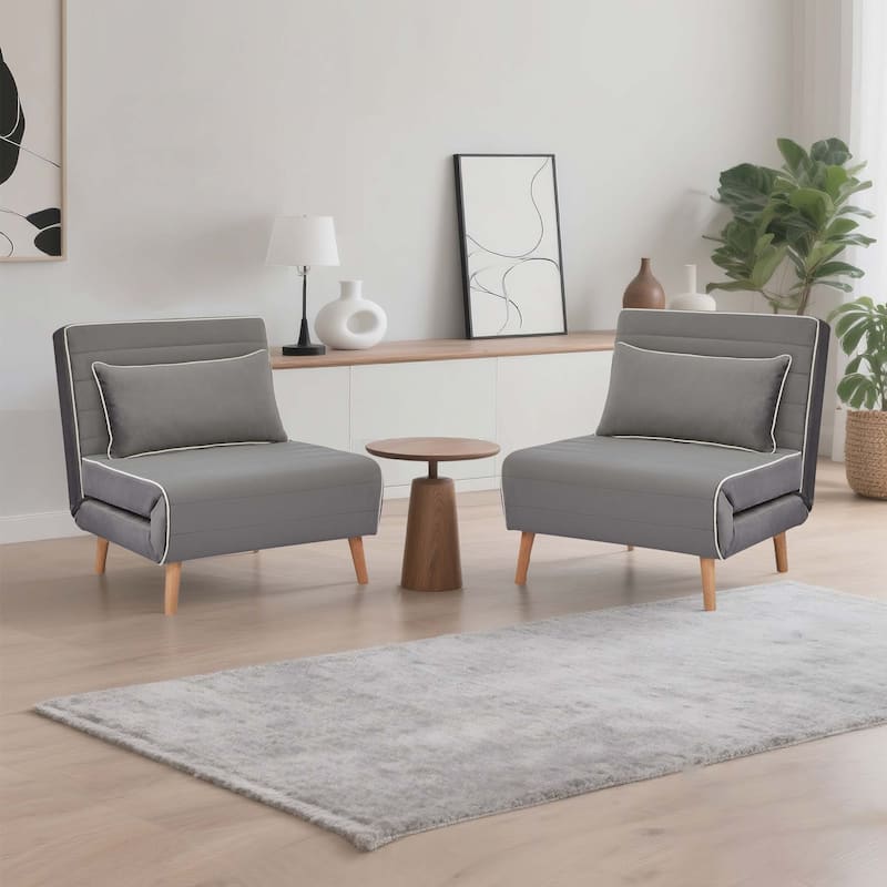 2-Piece Velvet Foldable Sleeper Sofa Chair, Sofa Bed with 3-Position Adjustable Backrest, Quick 10-Second Conversion - Grey