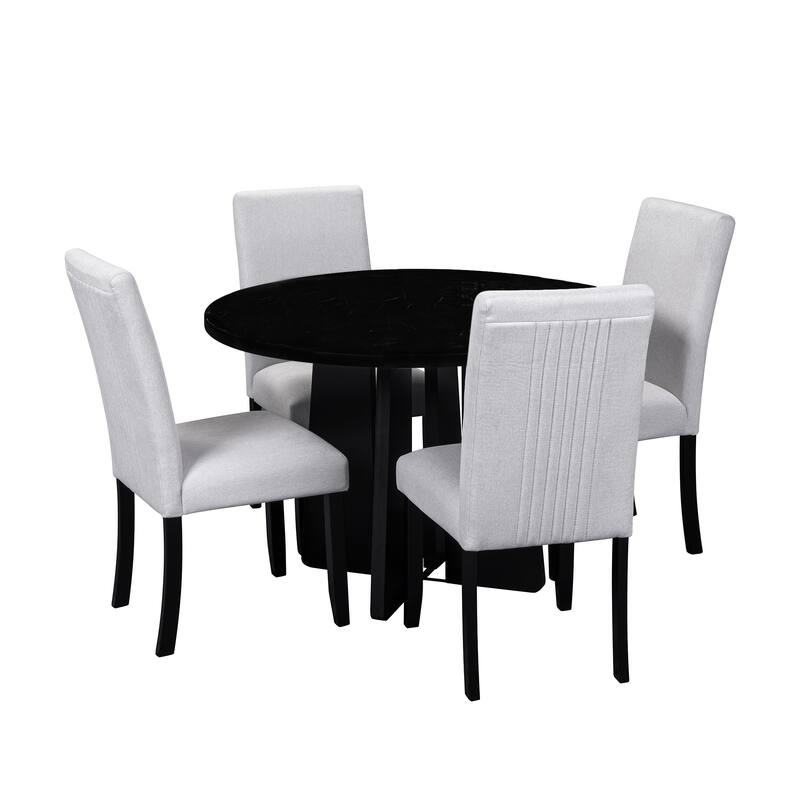 Dining Table and 4 Beige Upholstered Chairs 5-Piece Breakfast Nook