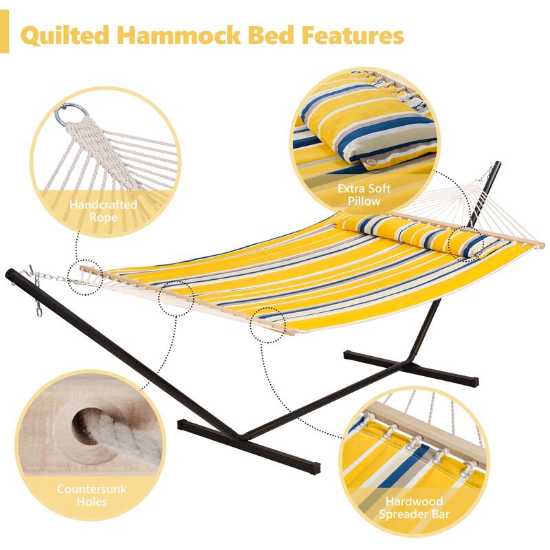 Outdoor Portable Double Hammock with Stand&Pillow Max 475 lbs Capacity