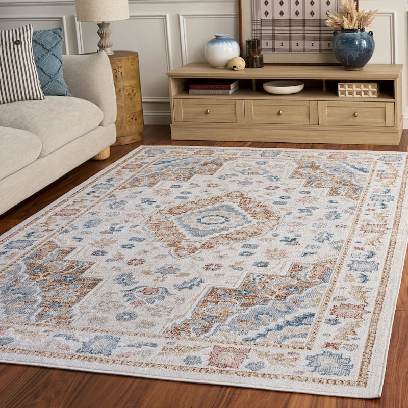 SAFAVIEH Blair Machine Washable Colombina Slip Resistant Oriental Rug - 9' x 12' - Beige/Rust