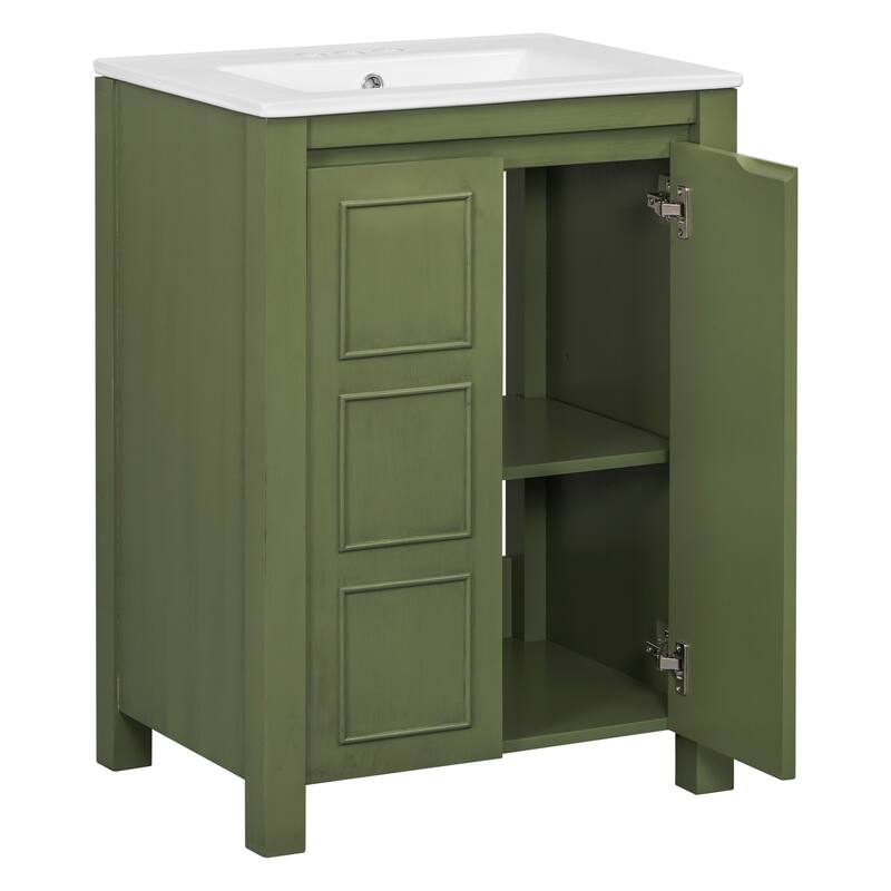 GDFStudio - Elysia Wood & Ceramic Bathroom Vanity with Sink & Storage Cabinet Organizer