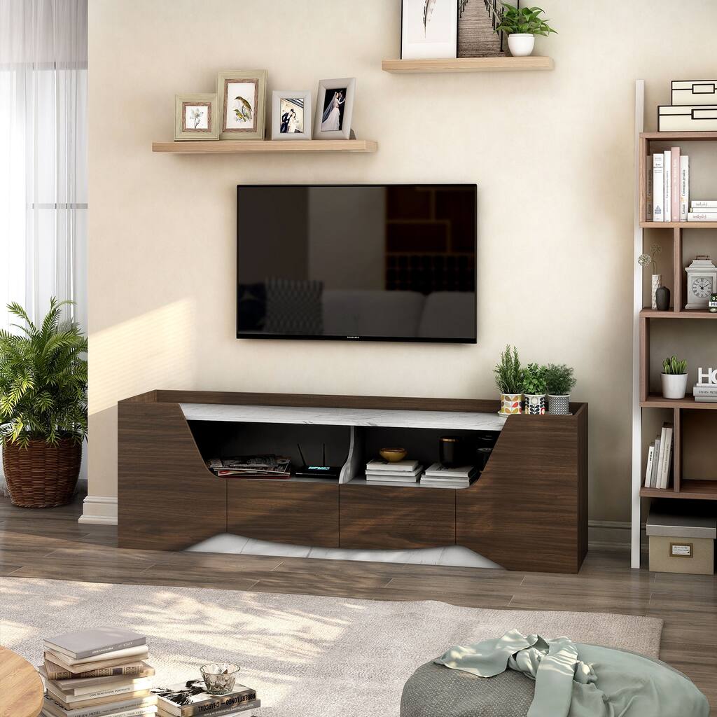 DH BASIC Transitional Wenge and White Marble 71-inch 2-shelf TV Stand by Denhour