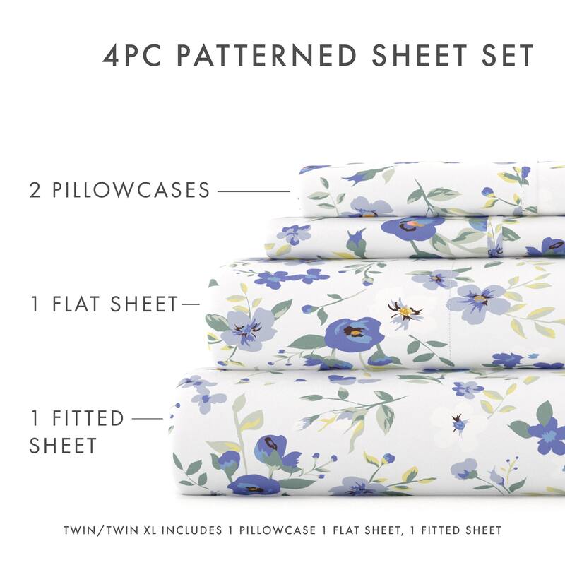 Double Brushed Blossoms 4 Piece Deep Pocket Bed Sheet Set