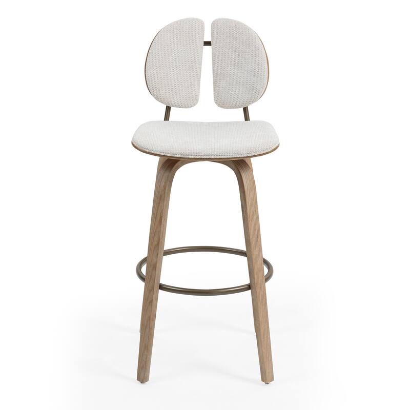Set of 2 Betrys Beige Woven Fabric Swivel Bar Stool with Wood Legs