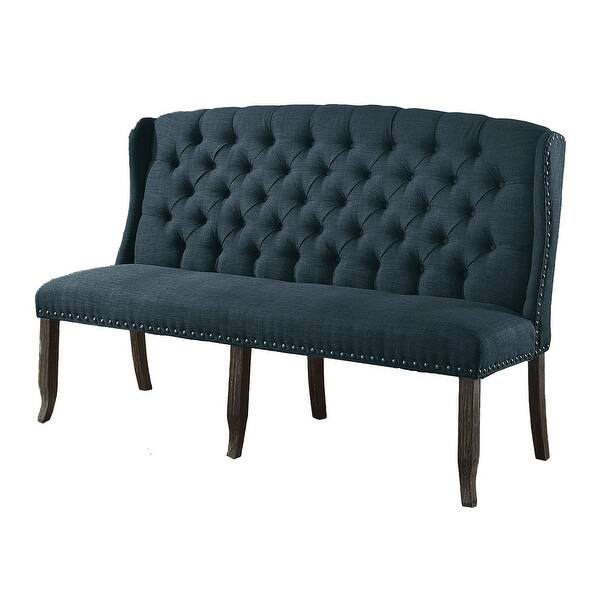 Tufted High Back 3Seater Love Seat Bench With Nailhead Trims, Blue