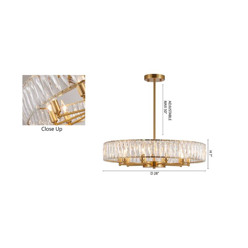 10-Light Gold Chandelier With Clear Crystals